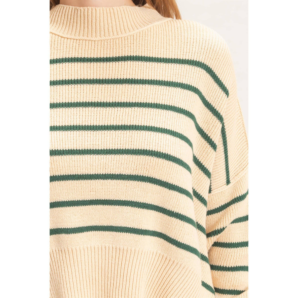 Striped Mock Neck Cropped Sweater: GREEN