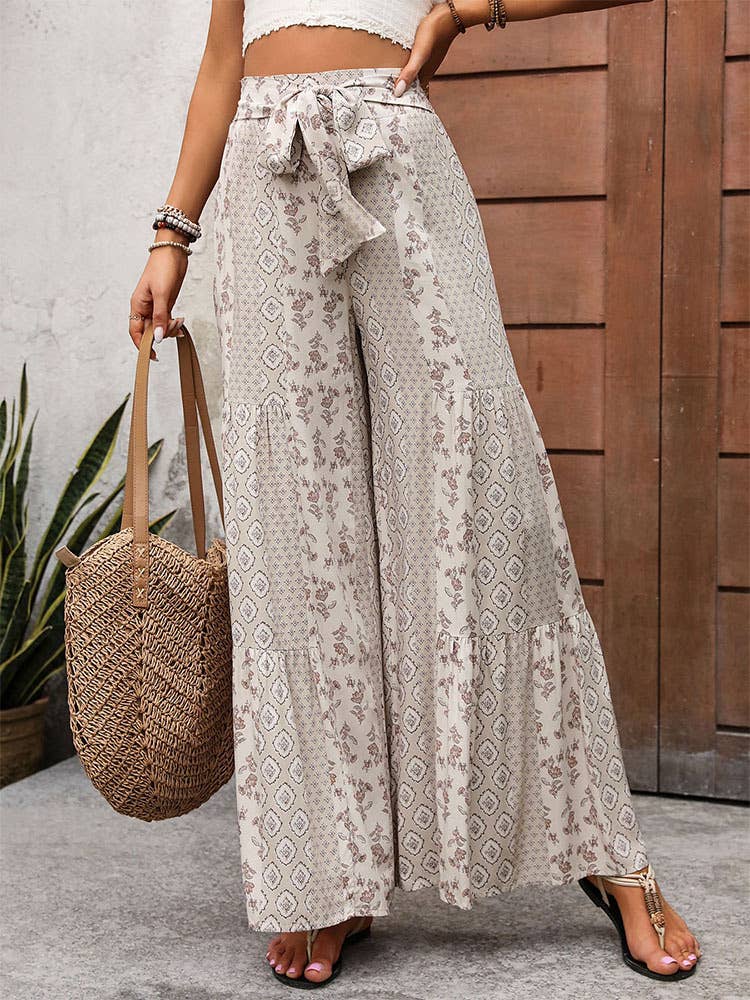 LACE-UP PATCHWORK WIDE-LEG PANT