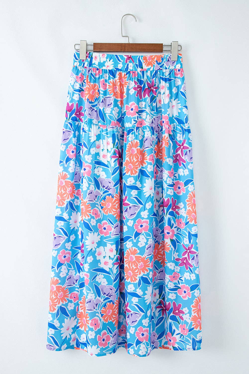 Floral High Waist Wrap Maxi Skirt: Sky Blue