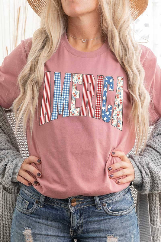 America Graphic Tee: MAUVE / S