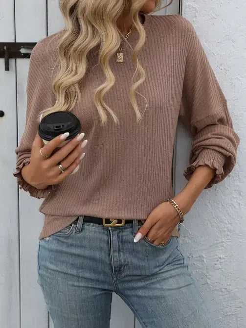 Ruffle-Sleeved Sweater Top
