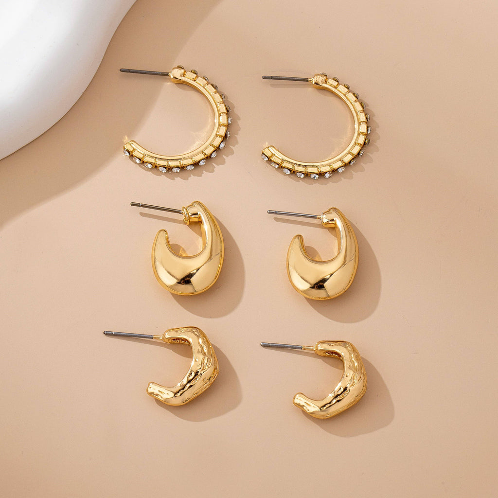 Tapered Rhinestone Huggie Hoop Trio Earring: GOLD