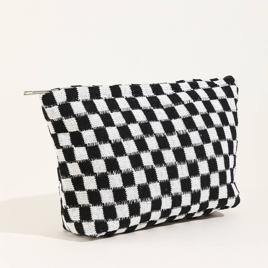 TRAVEL CHECKER COSMETIC POUCH BAG : Black