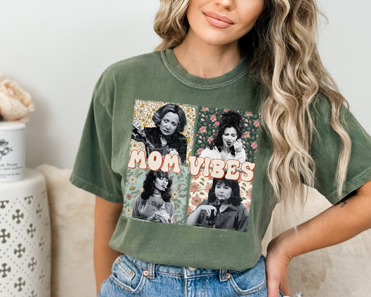 Mom Vibes Floral - Tee: Custom/As Shown - Military Green / Medium