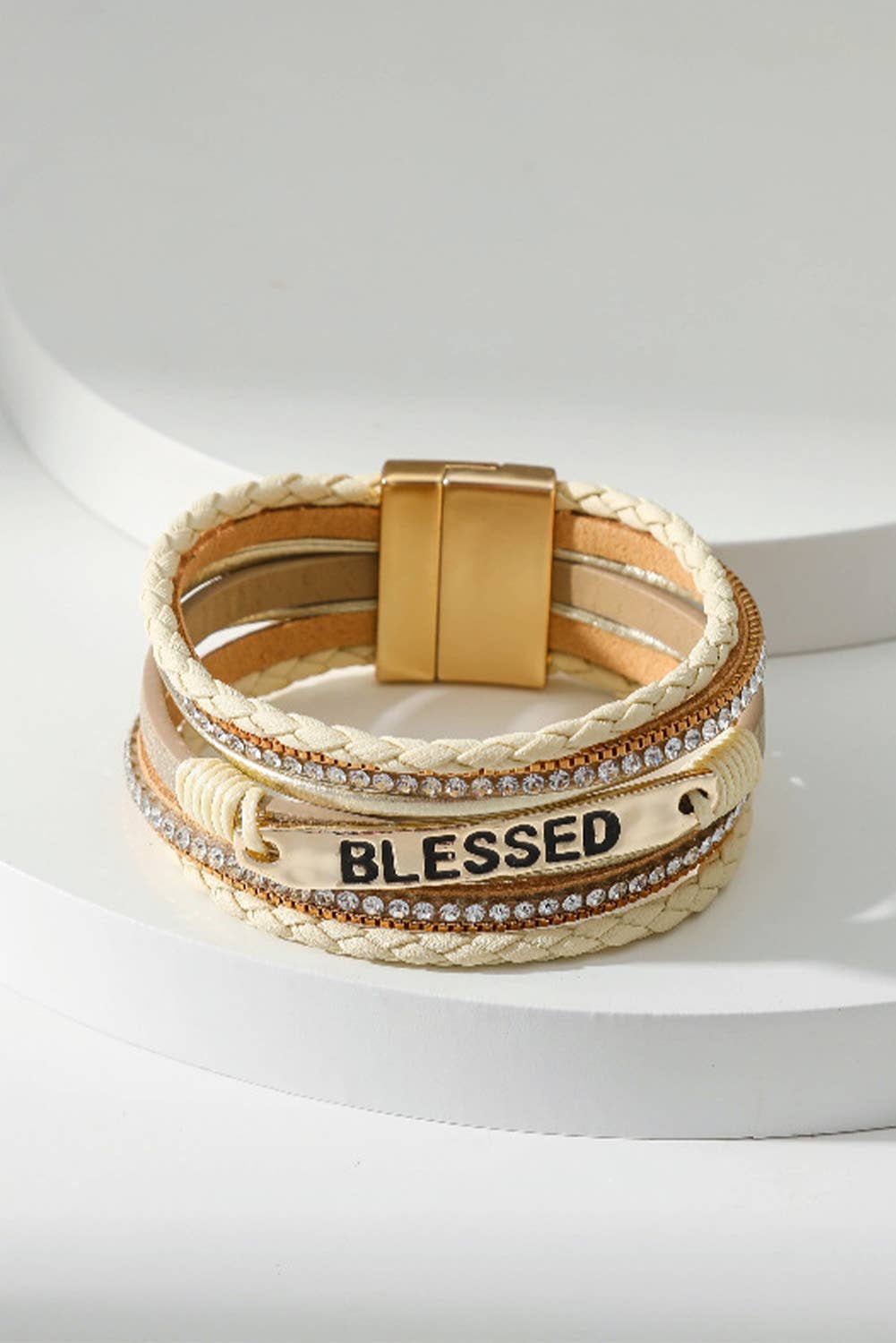 Blessed Rhinestone Buckle Bracelet