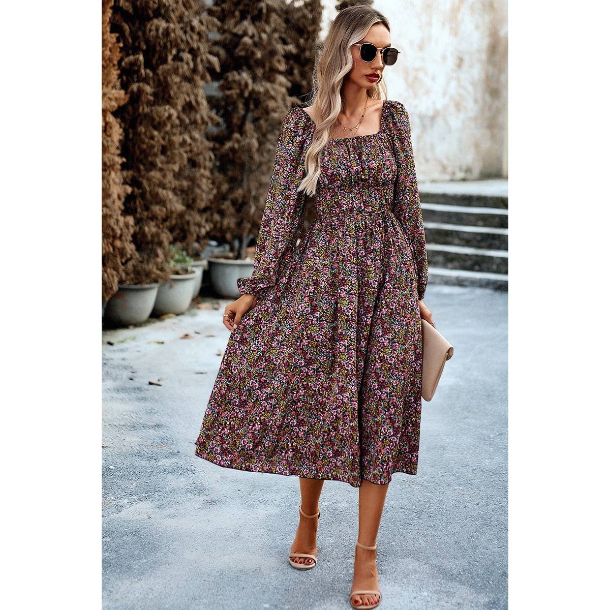 Floral Square NeckDress
