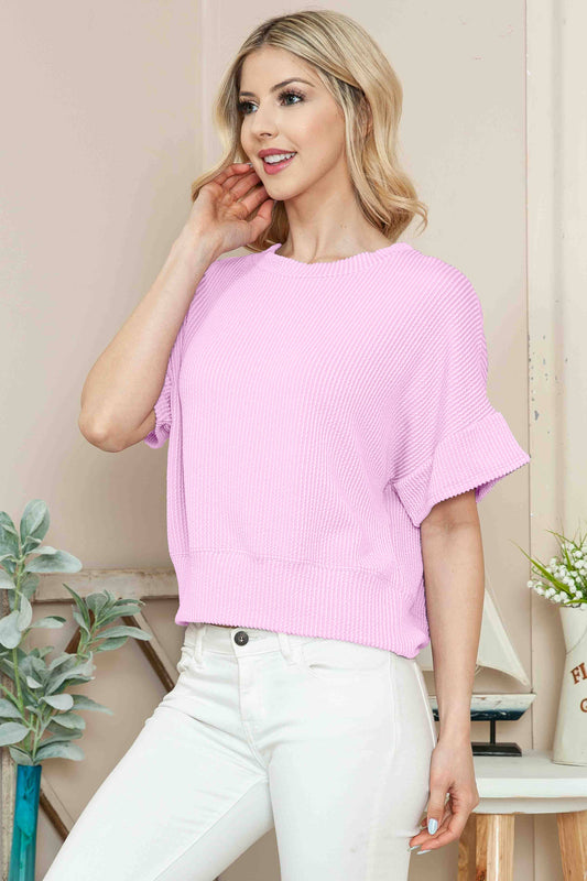SHORT SLEEVE WAVE RIB TOP: