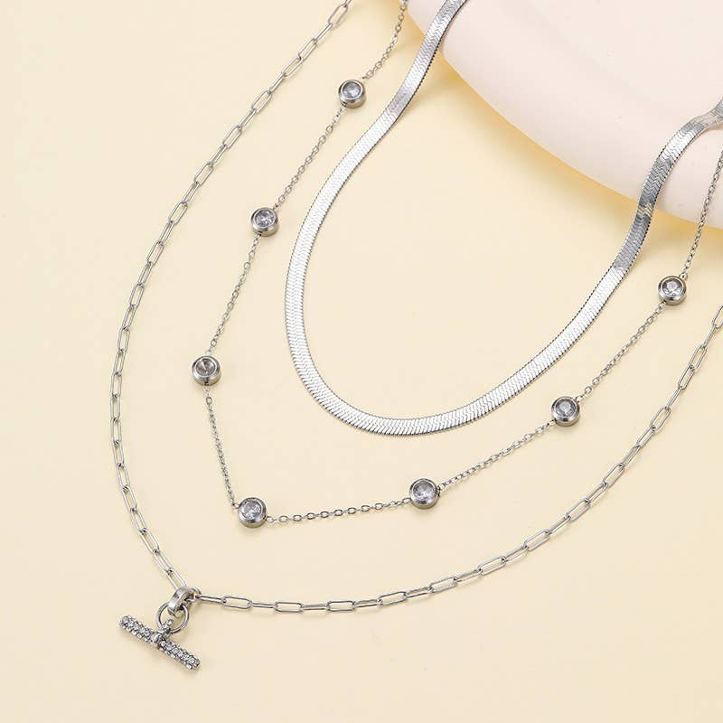 STAINLESS STEEL TARNISH FREE LAYERED NECKLACE: SILVER