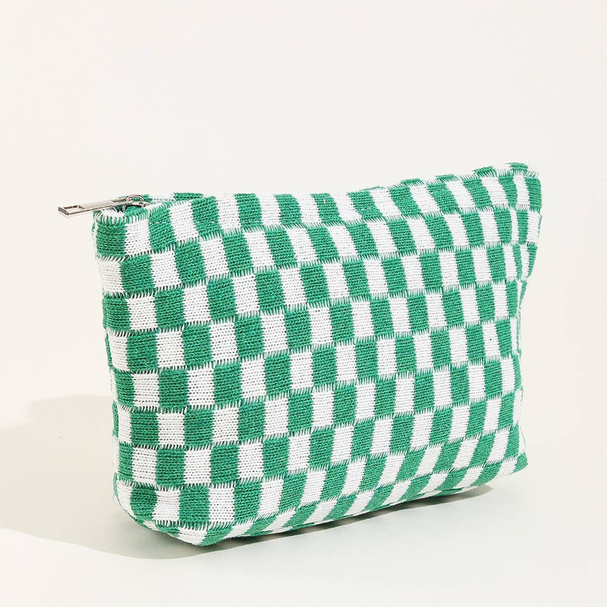 TRAVEL CHECKERED COSMETIC POUCH BAG: GREEN