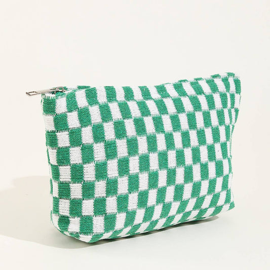 TRAVEL CHECKERED COSMETIC POUCH BAG: GREEN