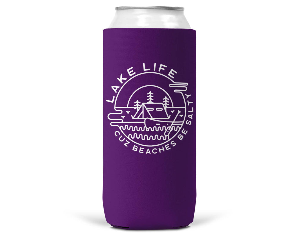 Lake Life Beaches Be Salty SLIM CAN Coozie: 12 oz