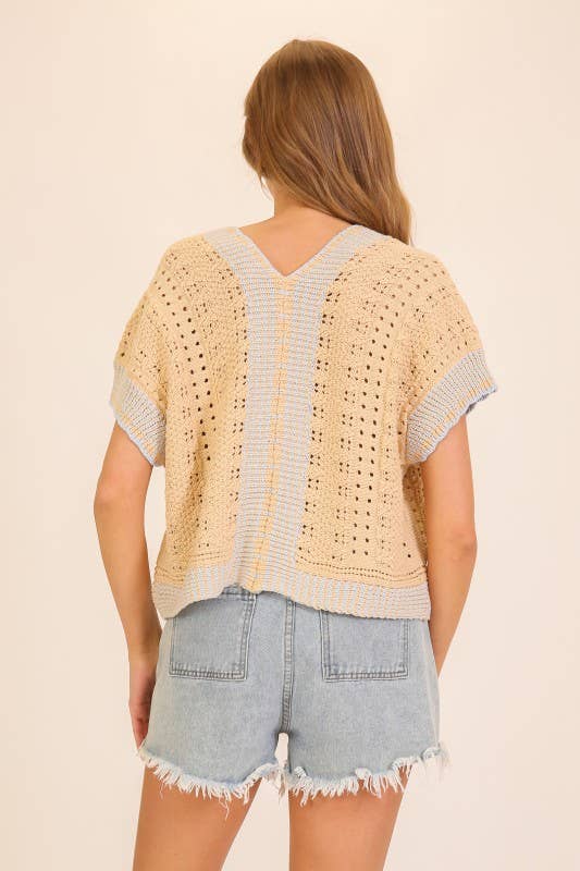 Coastal Breeze Tie-Front Knit Top: Taupe