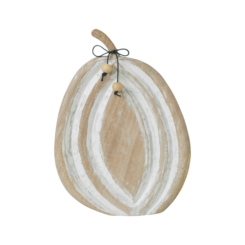 Wooden Mango Wood White Pumpkin Figurine Fall Decor 12"