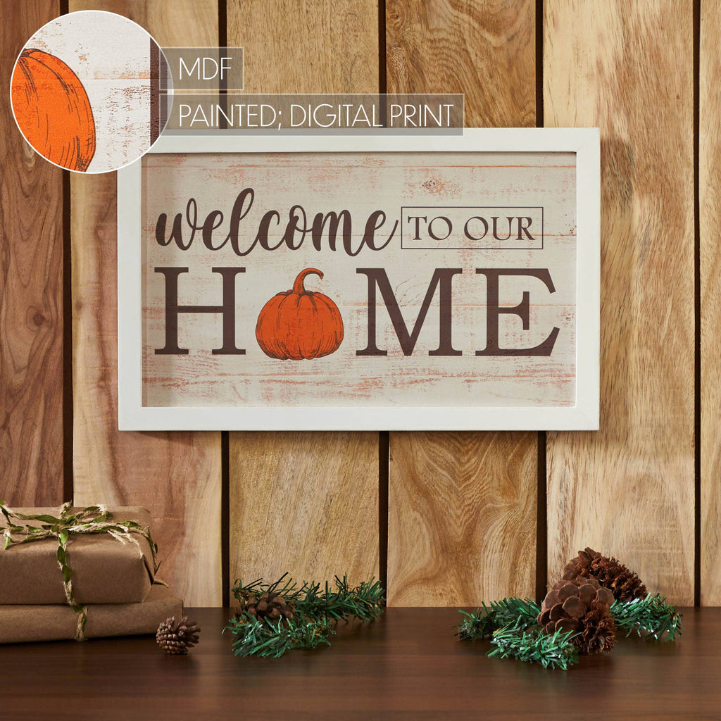 Farmhouse Welcome To Our Home Pumpkin Wall Sign 10x16