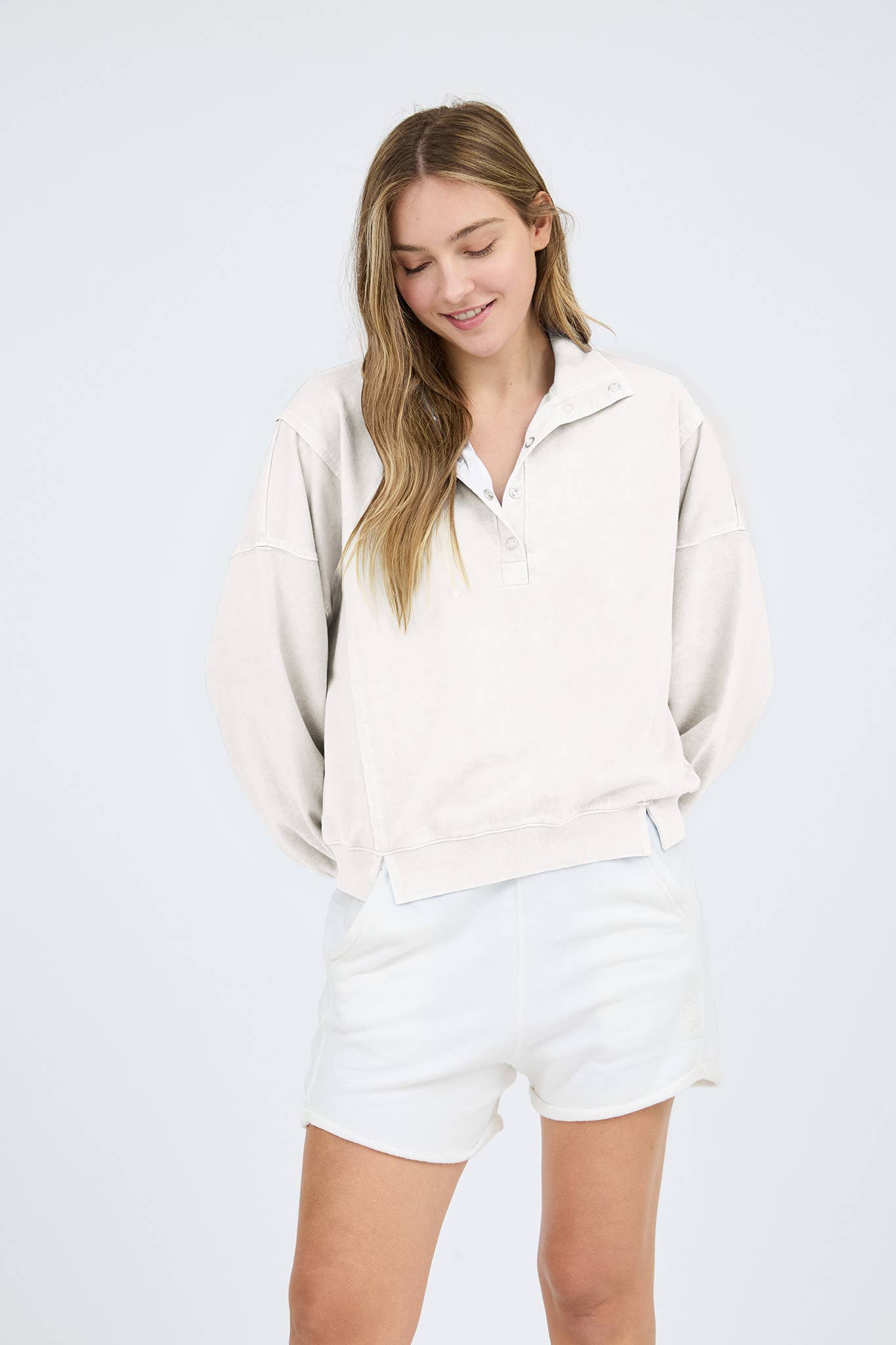HALF SNAP BUTTON LONG SLEEVE KNIT TOP