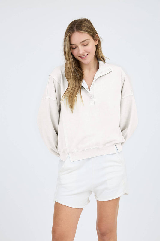 HALF SNAP BUTTON LONG SLEEVE KNIT TOP