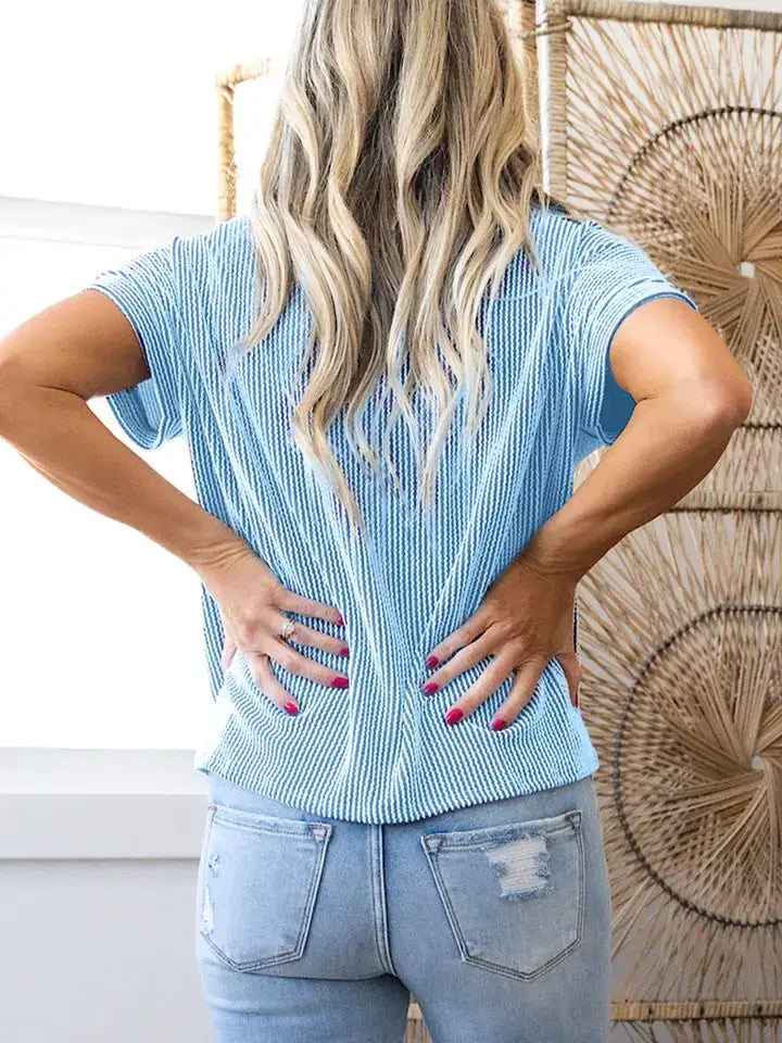 Corded Knit Crew Neck T Shirt