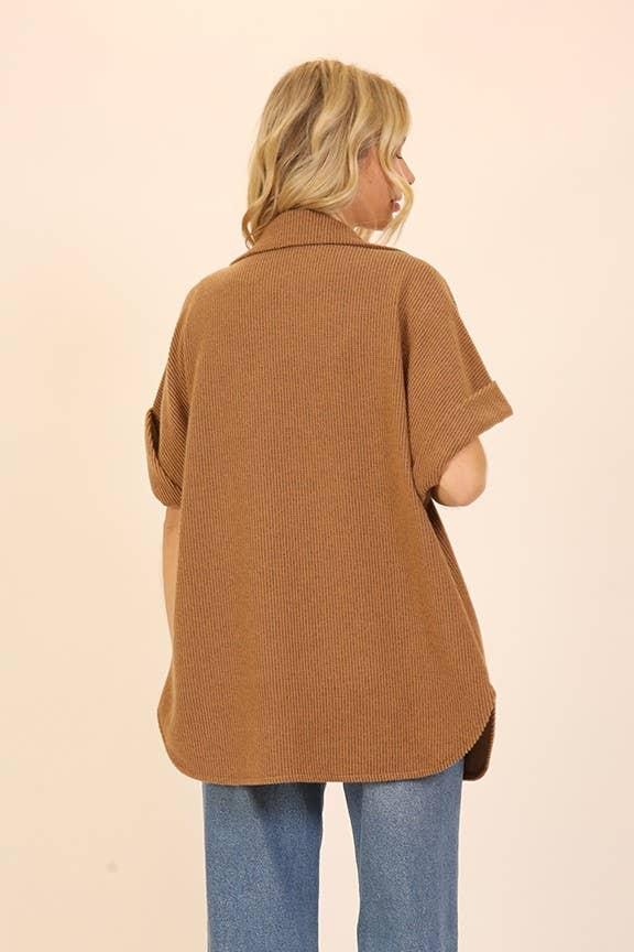 Brushed Waffle Button Down Jacket: Mocha