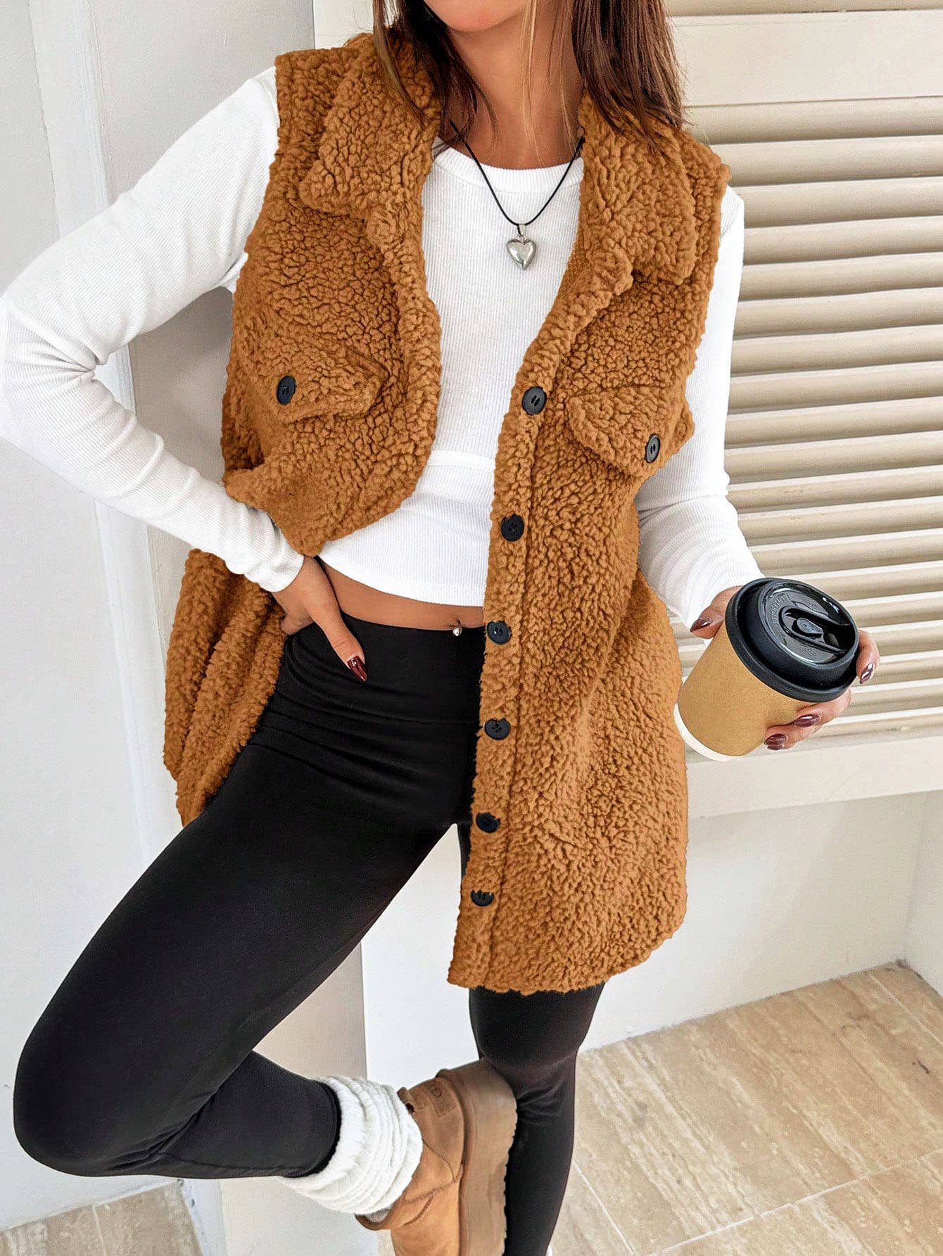 Fleece Button-down plush Vest
