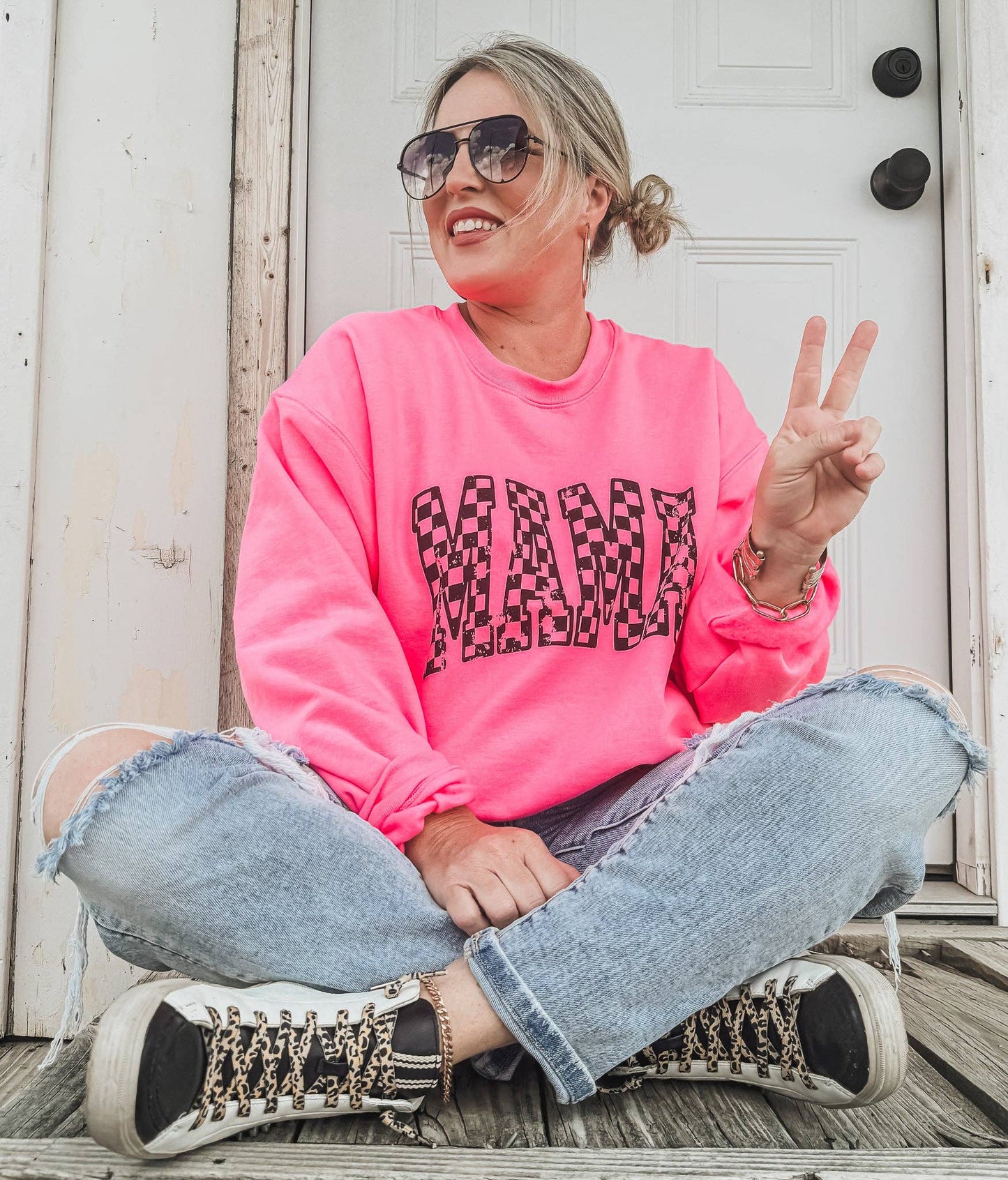 Mama Outline Checkered Sweatshirt
