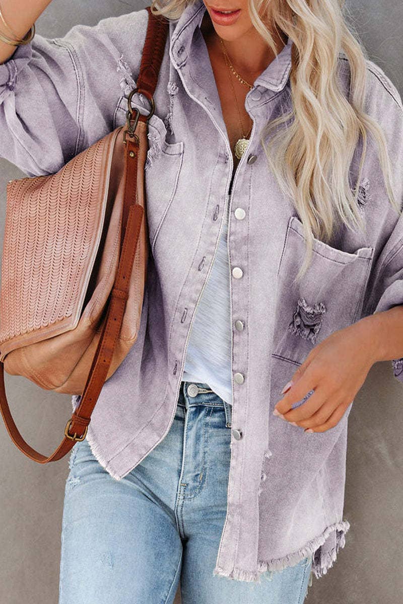 Raw Edged Distressed Denim Jacket