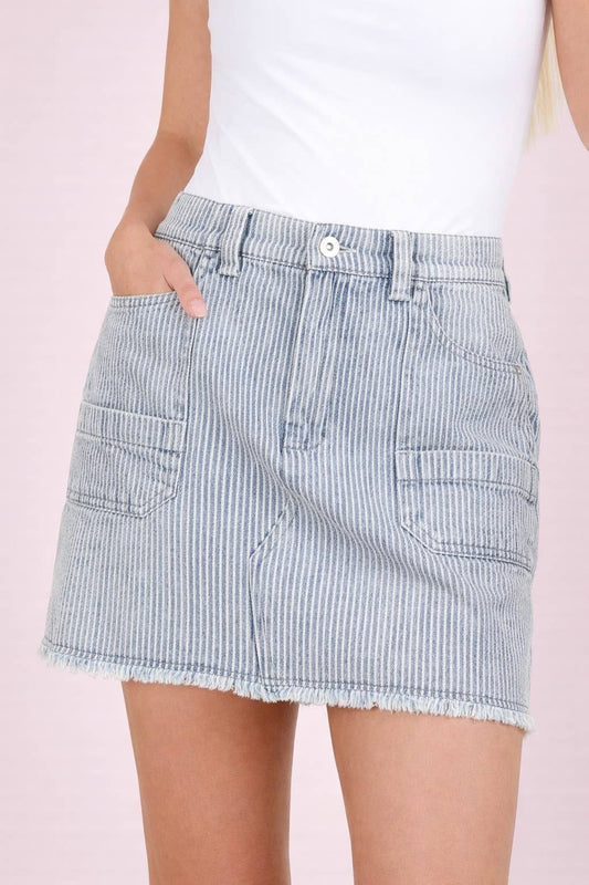 Mineral Washed Denim Striped skirt
