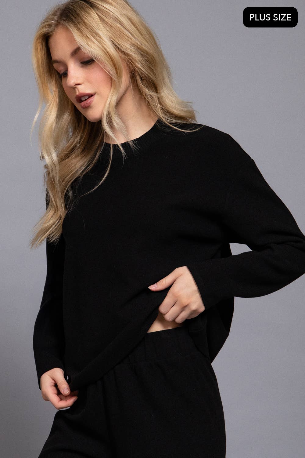 Long Sleeve Round Neck Soft Knit Top: Back