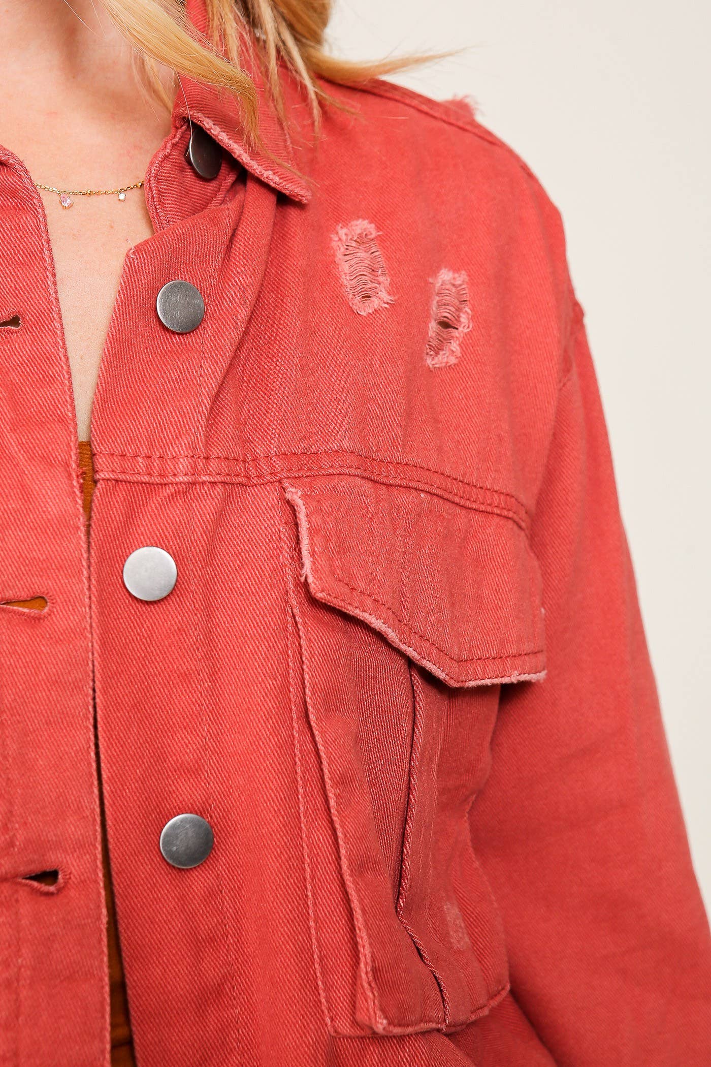 Distressed Oversized Denim Jacket :Mauve