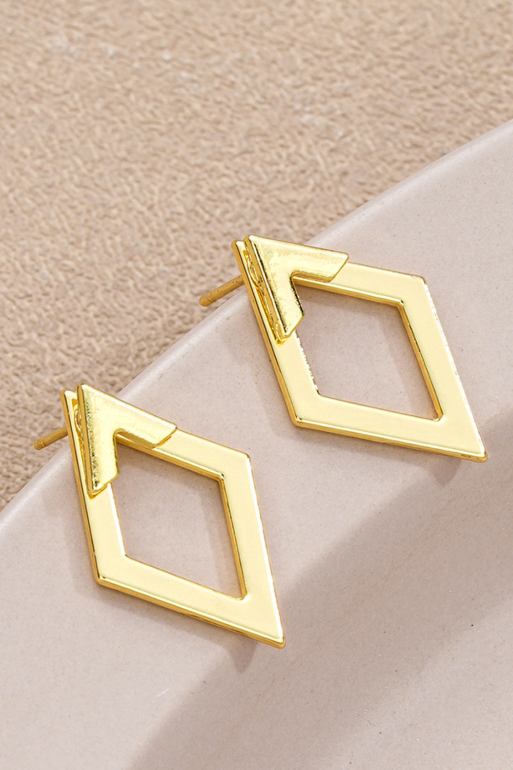 Gold Rhombus Shape Plated Alloy Stud Earrings: Gold / 100%Alloy