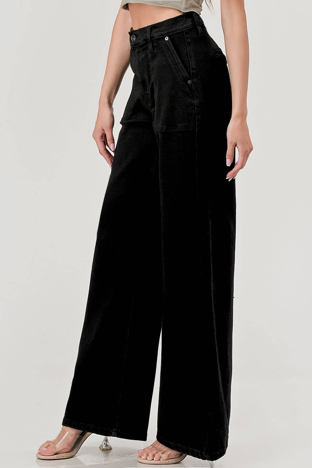 SLOUCHY WIDE LEG JEANS: Black