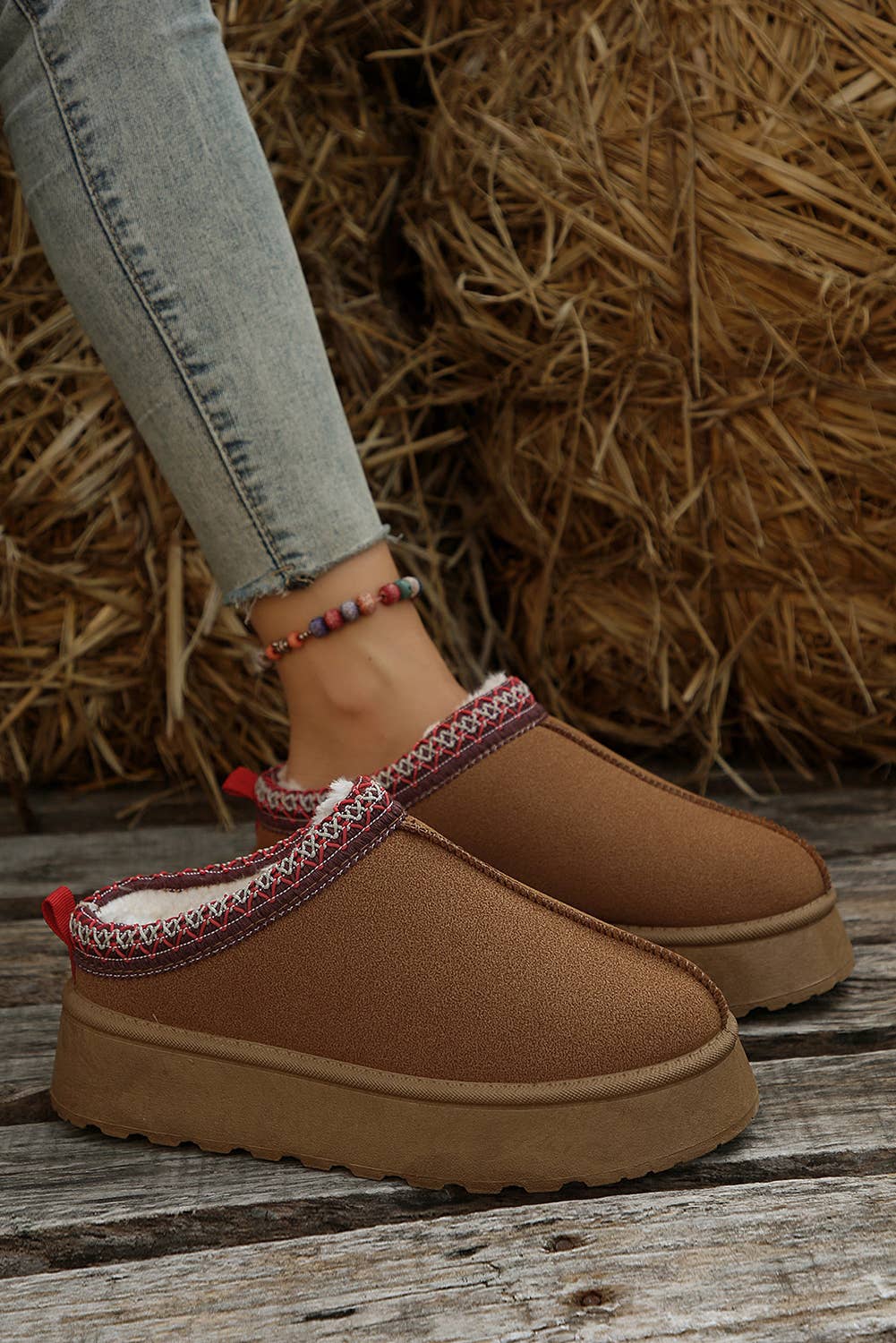 Contrast Print Suede Plush Lined Clog