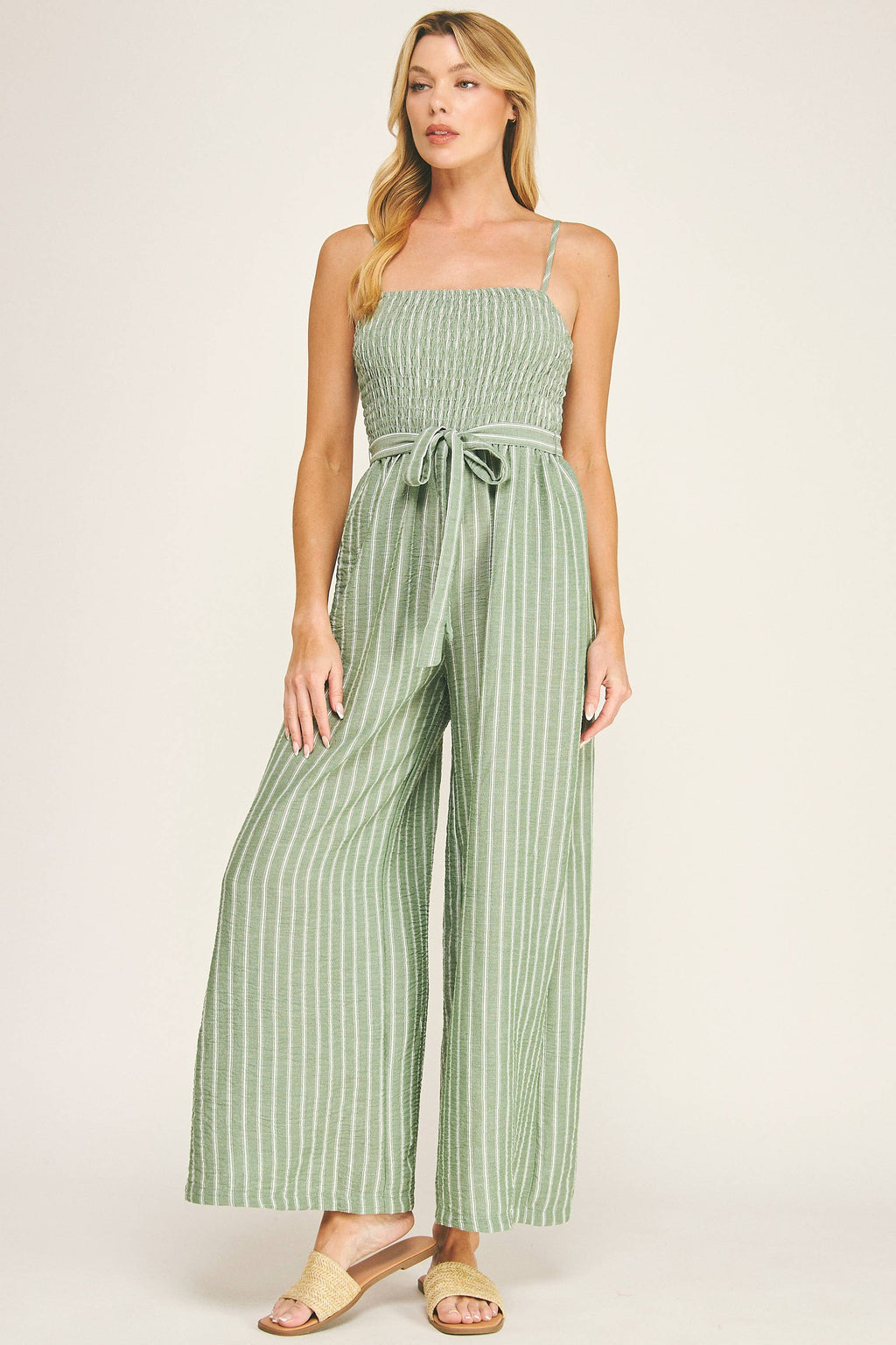 COASTAL STRIPE SMOCKED WIDE LEG JUMPSUIT