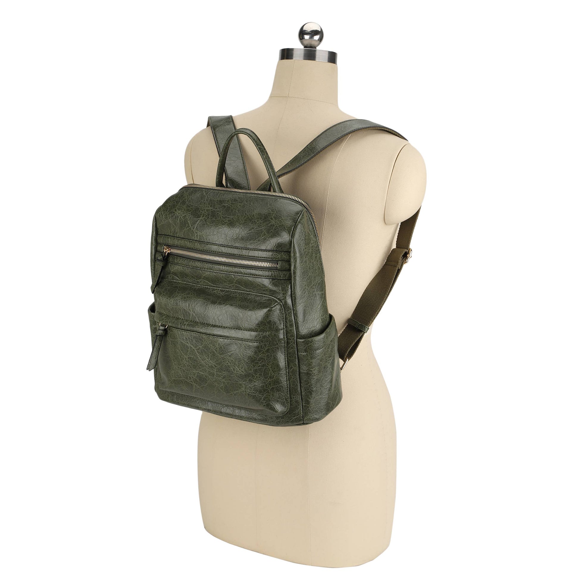 LILIANA DISTRESSED LEATHER BACKPACK: Olive