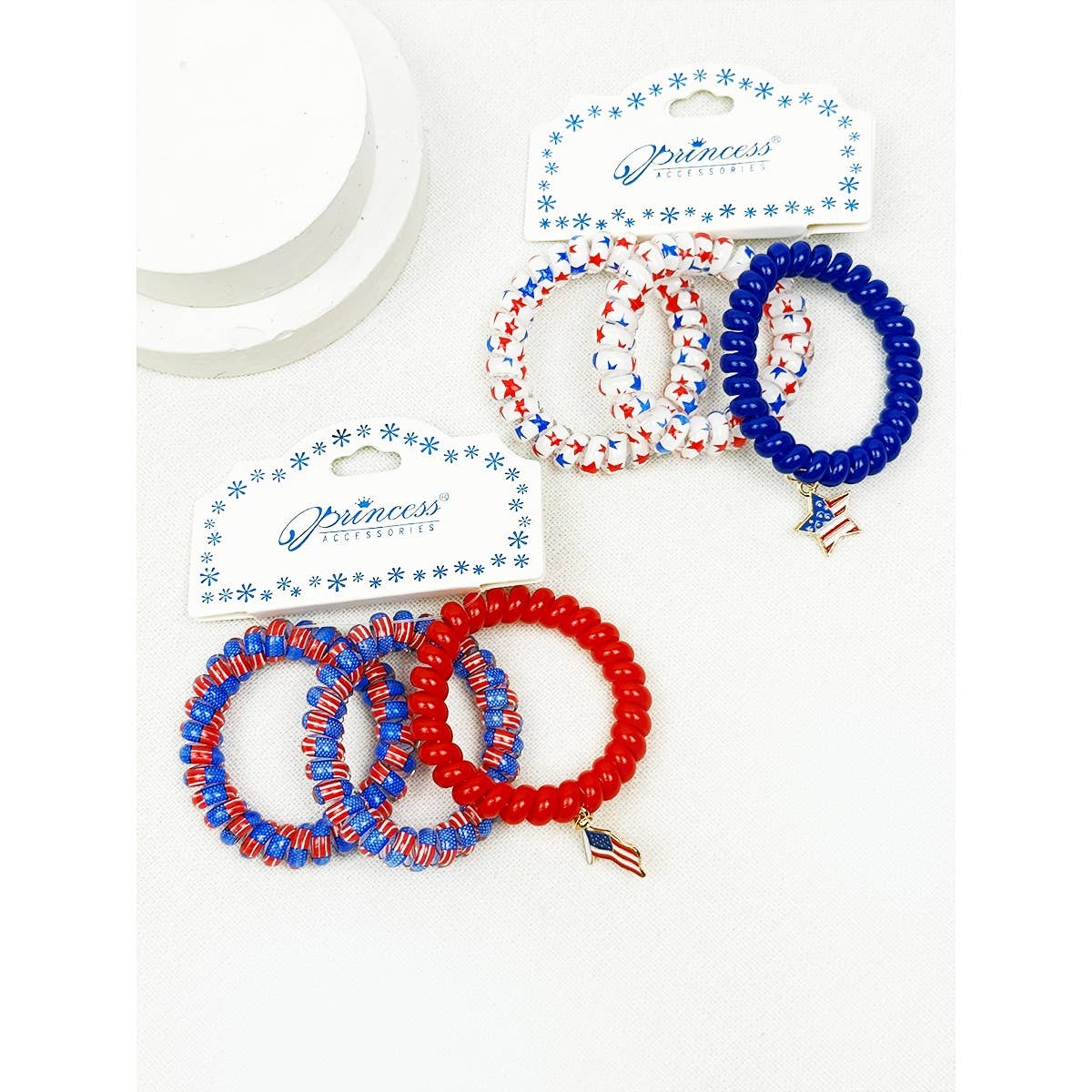 USA Charm Phone Cord Hair Tie Set: MIX COLOR