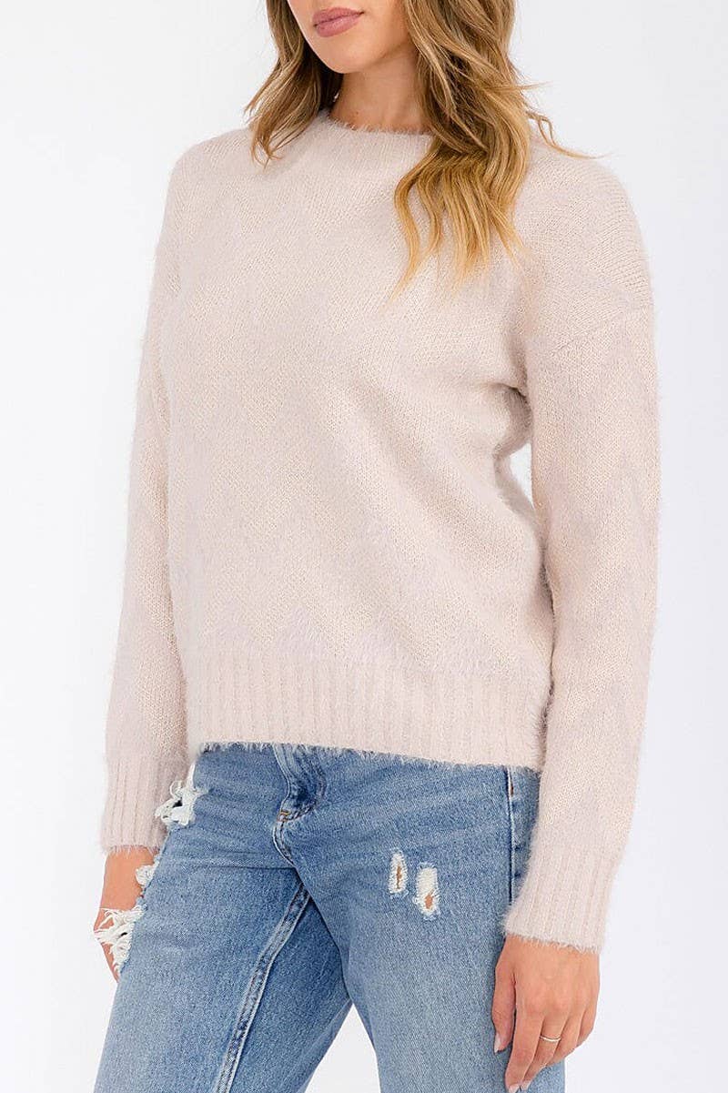SHIMMER DETAIL ROUND NECK PULLOVER SWEATER: MAUVE