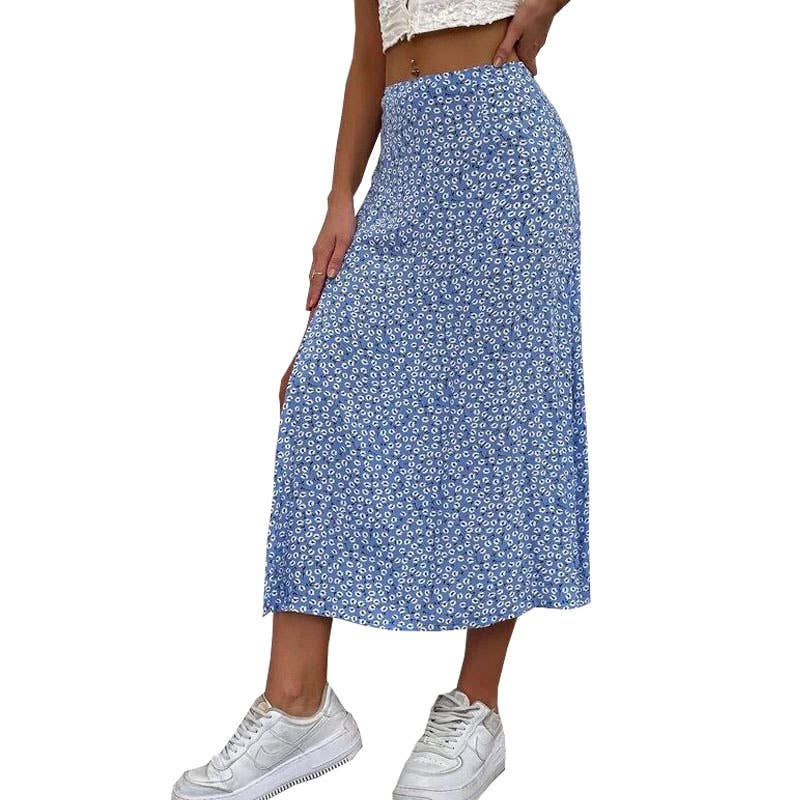 High-slit A-line body-hugging mid-waist skirt