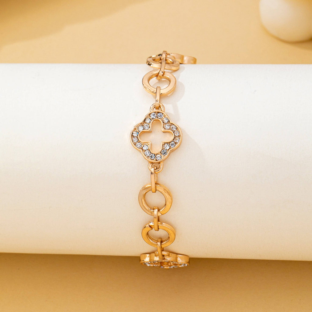 Pave Crystal Clover Link Bracelet With Toggle Clasp