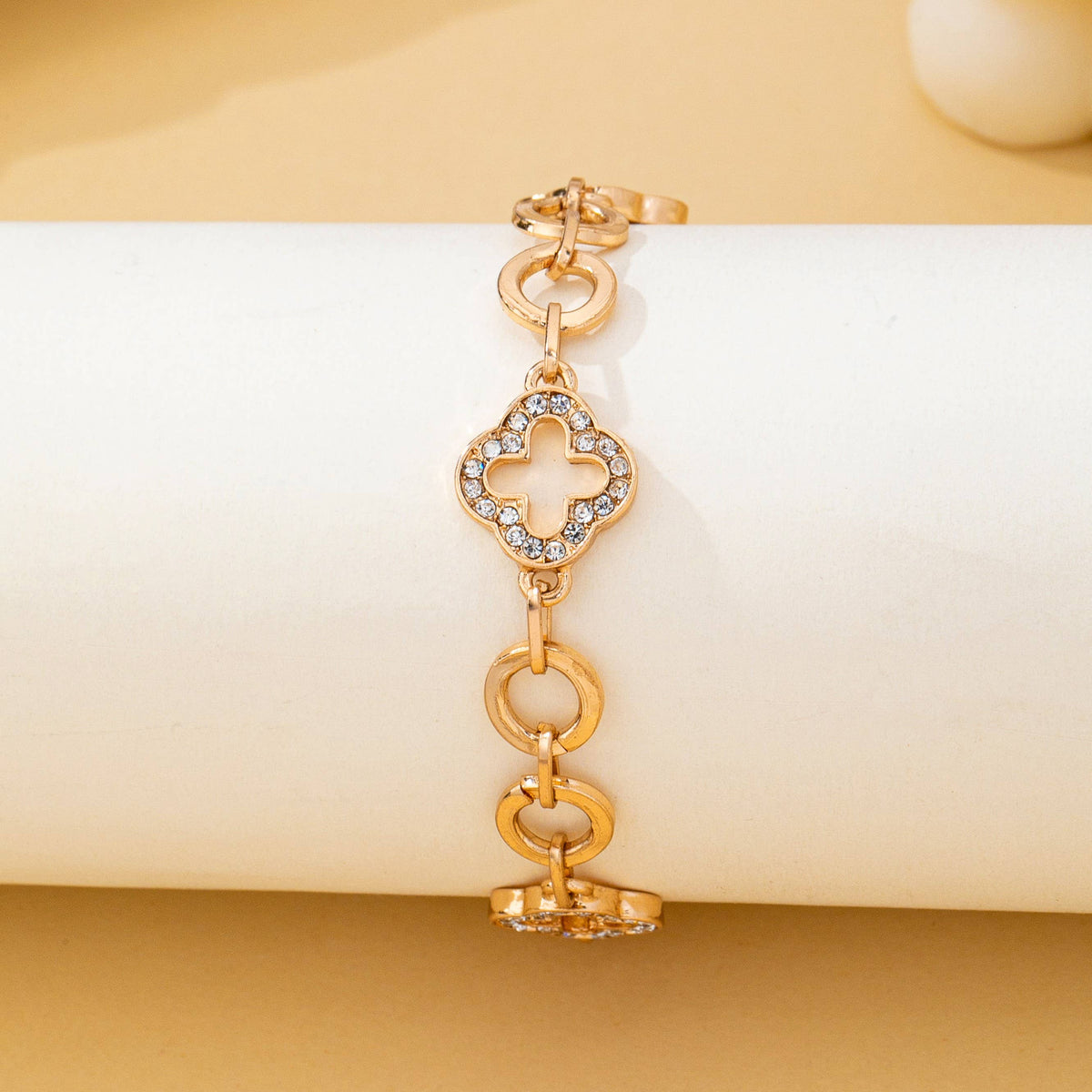 Pave Crystal Clover Link Bracelet With Toggle Clasp