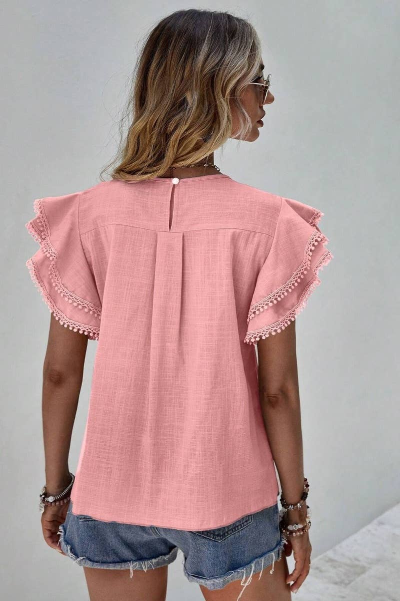BAT-SLEEVED SHORT-SLEEVED TOP
