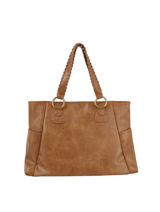 Braided Handle Daily Tote: Tan
