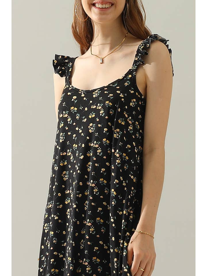 RUFFLE DETAILED SLEEVELESS MAXI DRESS: BLACKYELLOWFRL