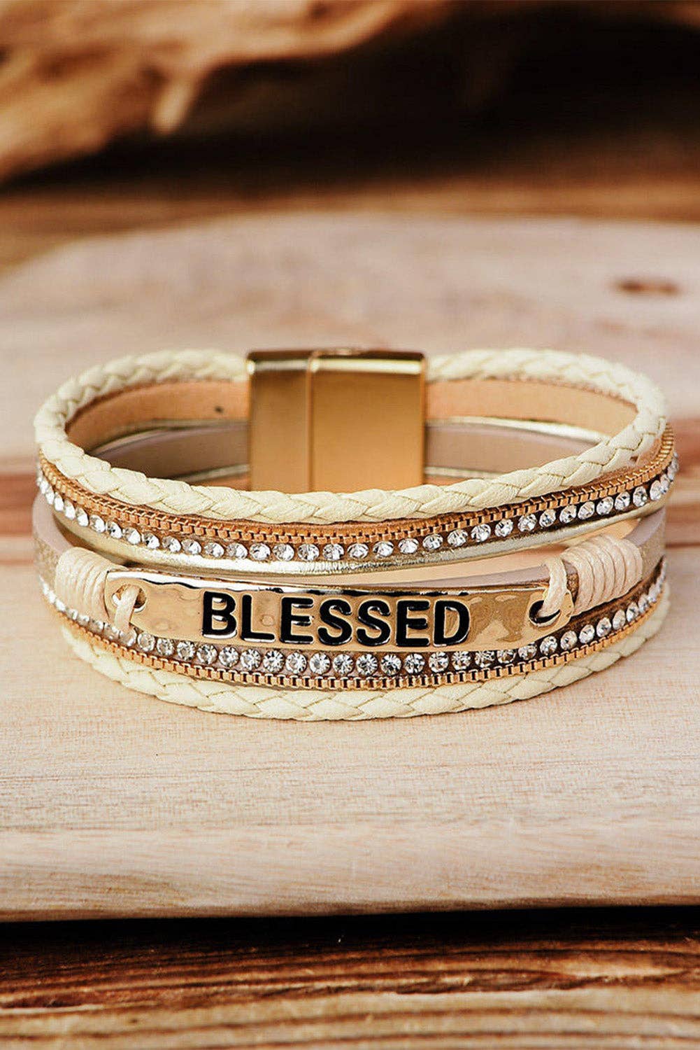 Blessed Rhinestone Buckle Bracelet