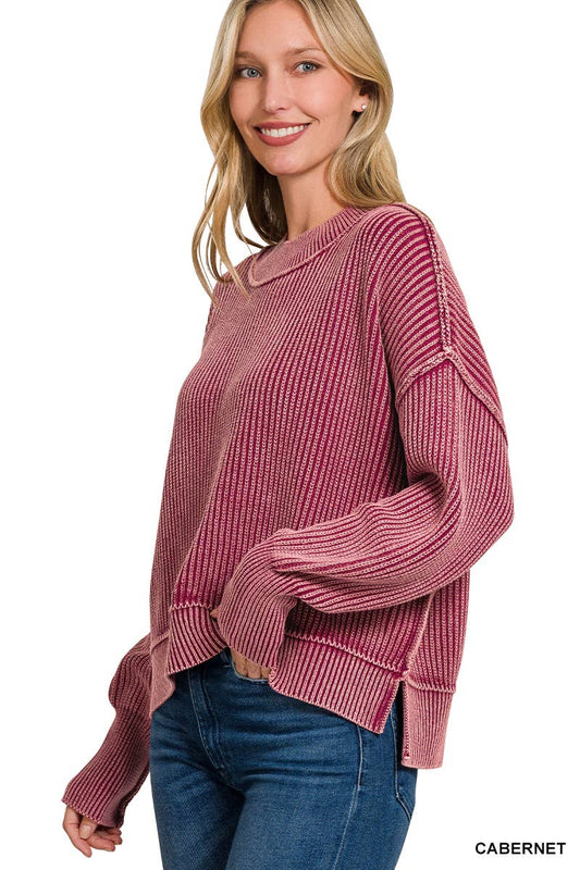 Mineral Washed Sweater: CABERNET