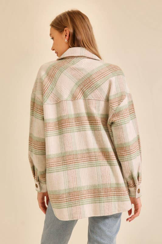 Plaid Shacket: Taupe/Sage
