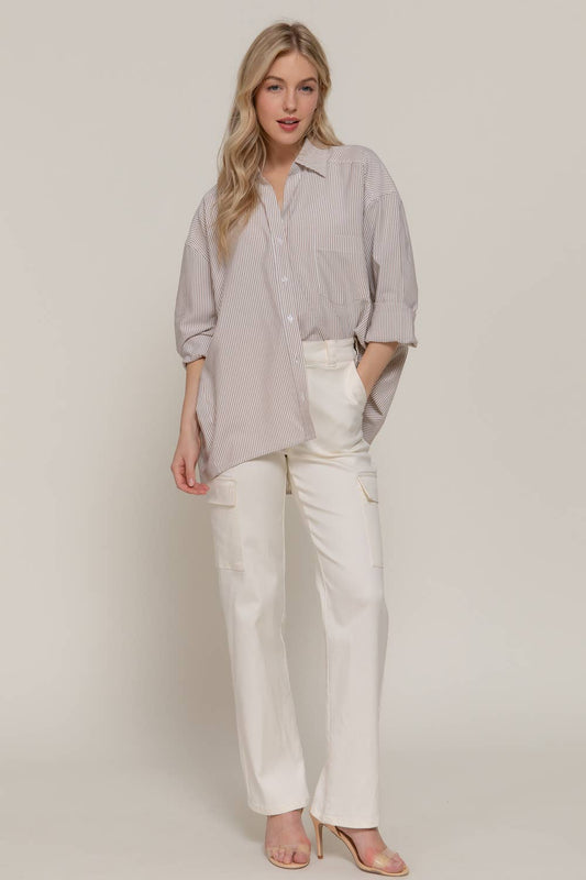 Dolman Sleeve Oversized Stripe Shirt