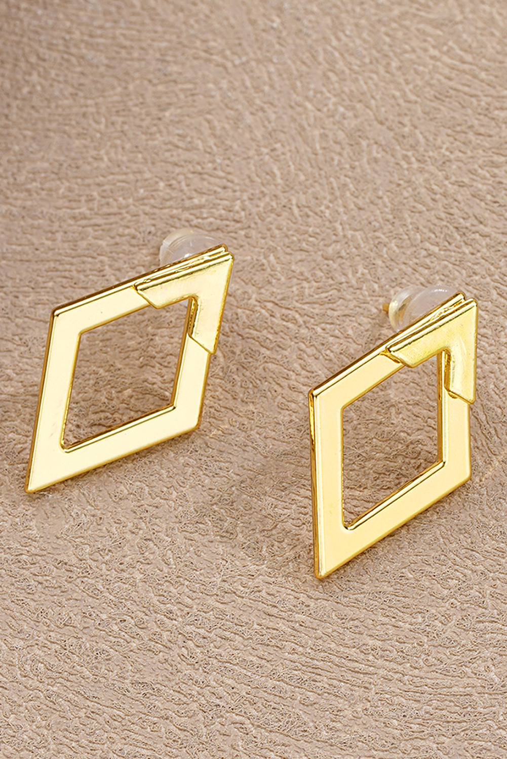 Gold Rhombus Shape Plated Alloy Stud Earrings: Gold / 100%Alloy