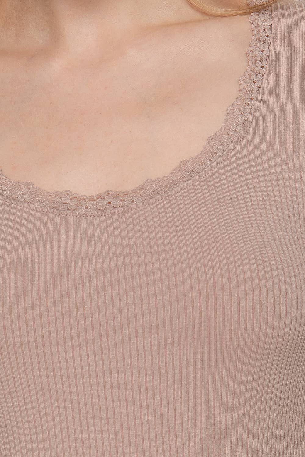 Scoop Neck with Lace Trim Rib Knit Top