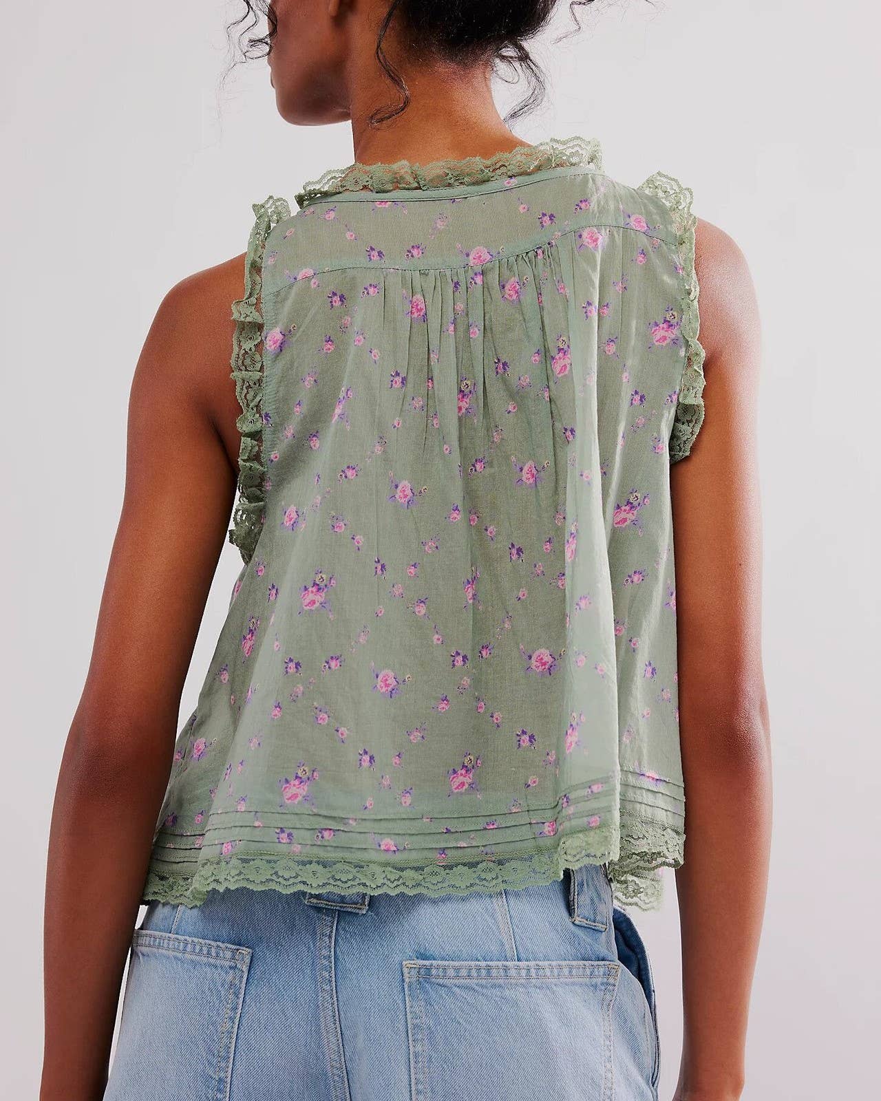 Lace Patchwork Camisole: Green