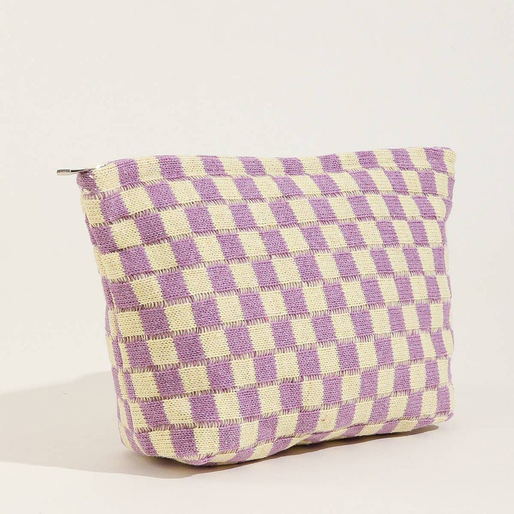 TRAVEL CHECKER MAKEUP COSMETIC POUCH BAG: LAVENDER