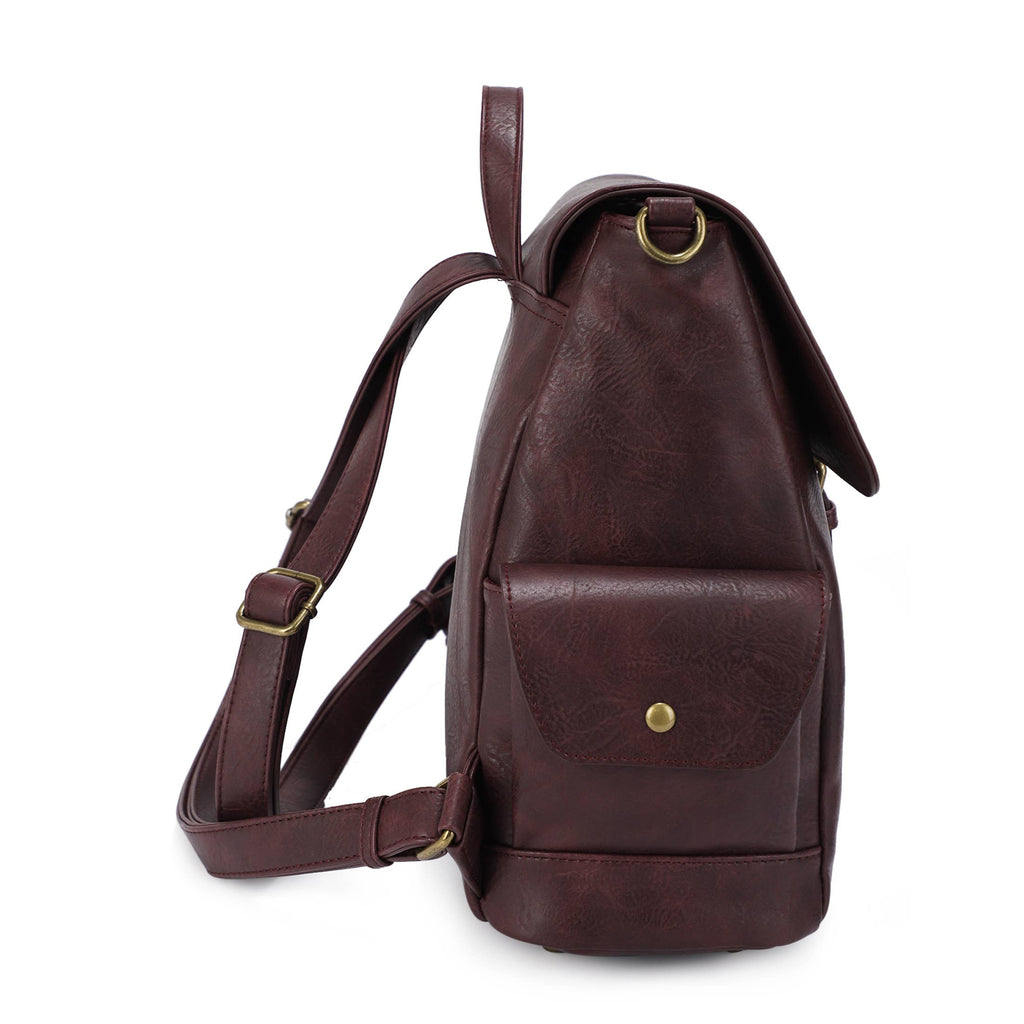 Isabelle Vegan PU Leather Backpack with Side Pockets